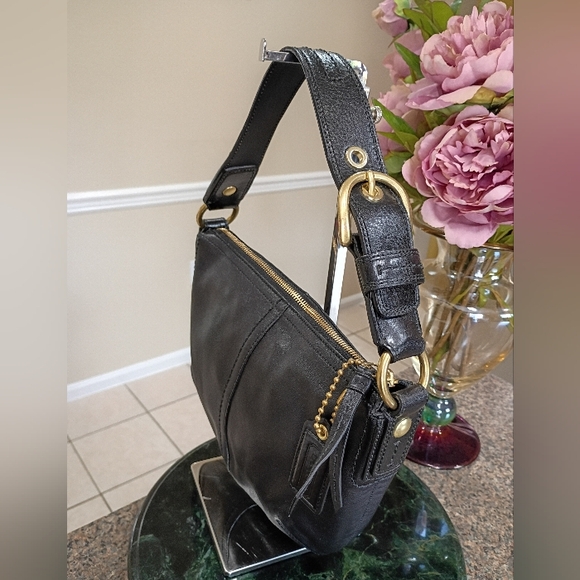 COACH Mini Black Soft Pebbled Leather Hobo Shoulder Bag Y2k - Picture 9 of 17